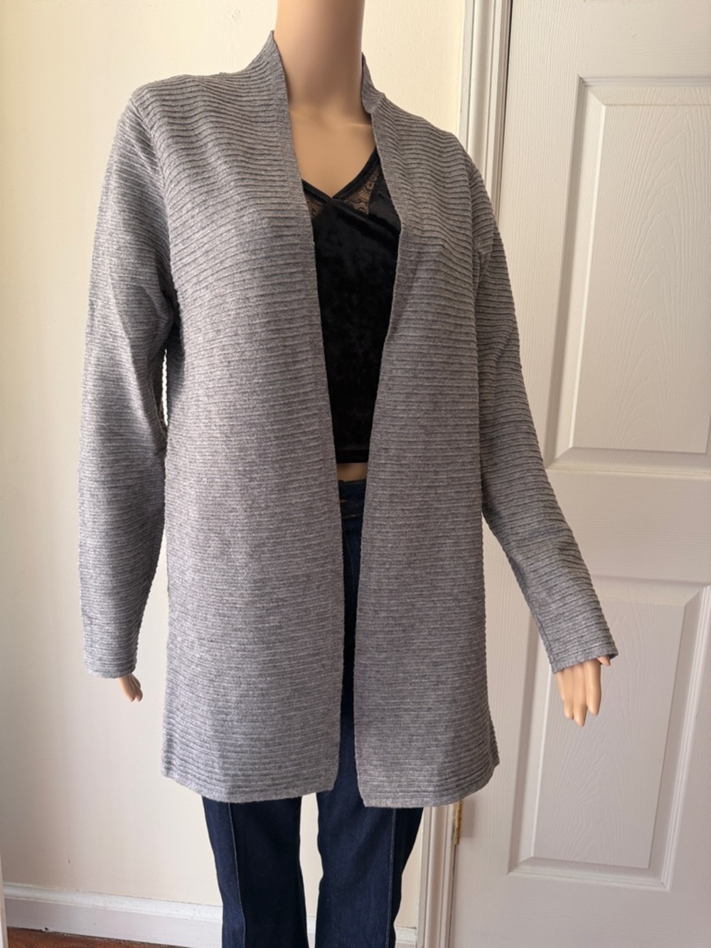Cyrus Light Gray Open-Front Ribbed Cardigan